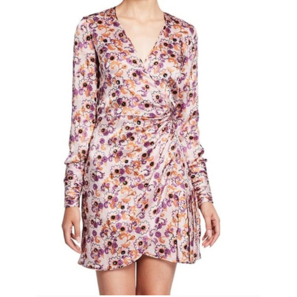 Alexis Kari Wrap Dress Sequin Floral Print  Long Sleeve Multicolor Size XS - Picture 1 of 16